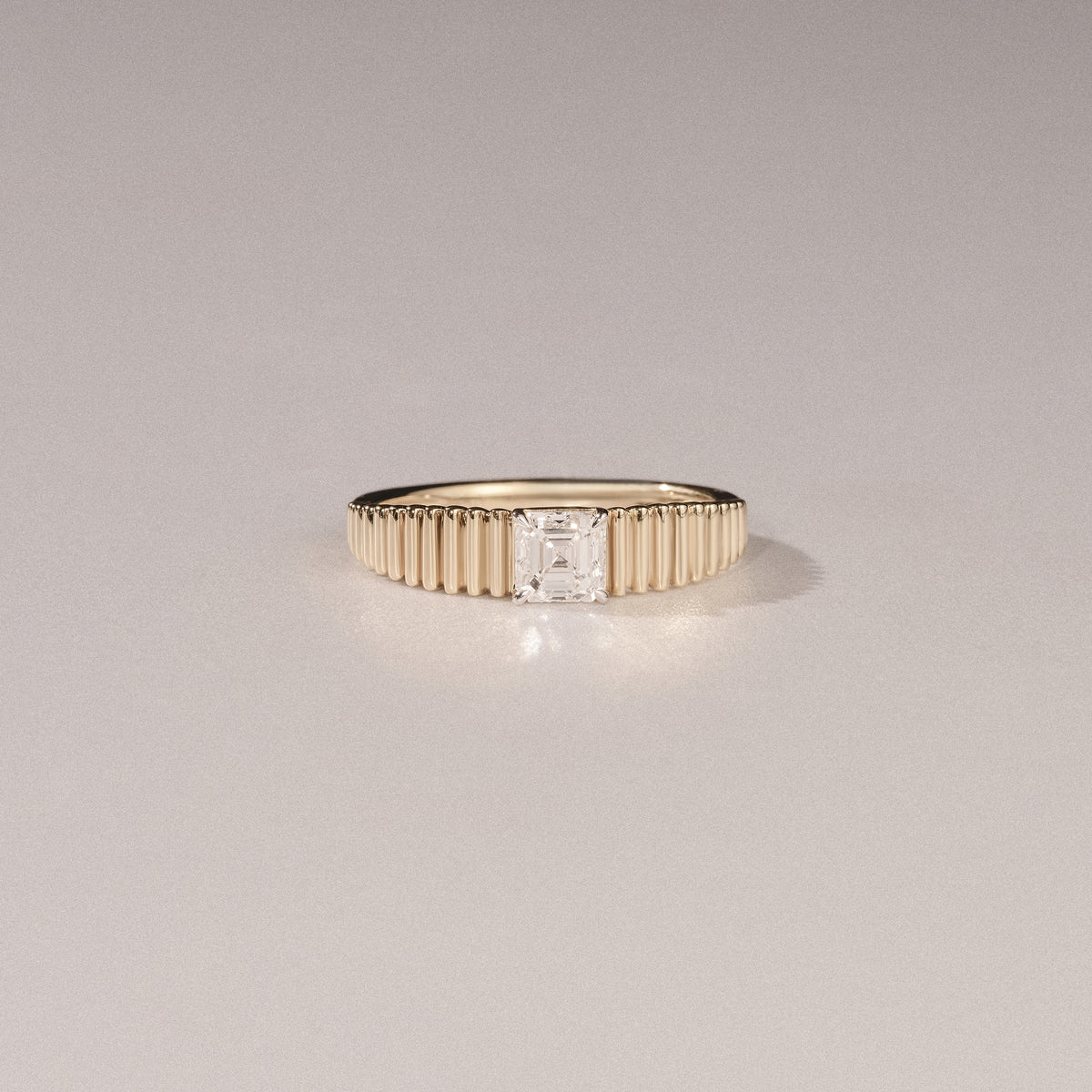 Flute 0.50ct Assher Cut Lab Grown Diamond Solitaire Ring 18K Yellow Gold