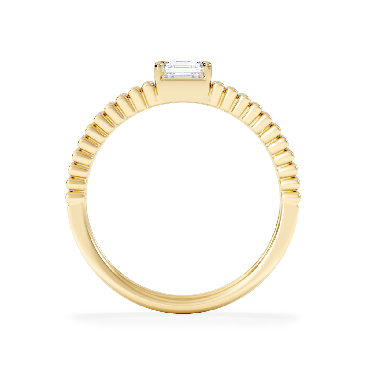 Flute 0.50ct Assher Cut Lab Grown Diamond Solitaire Ring 18K Yellow Gold