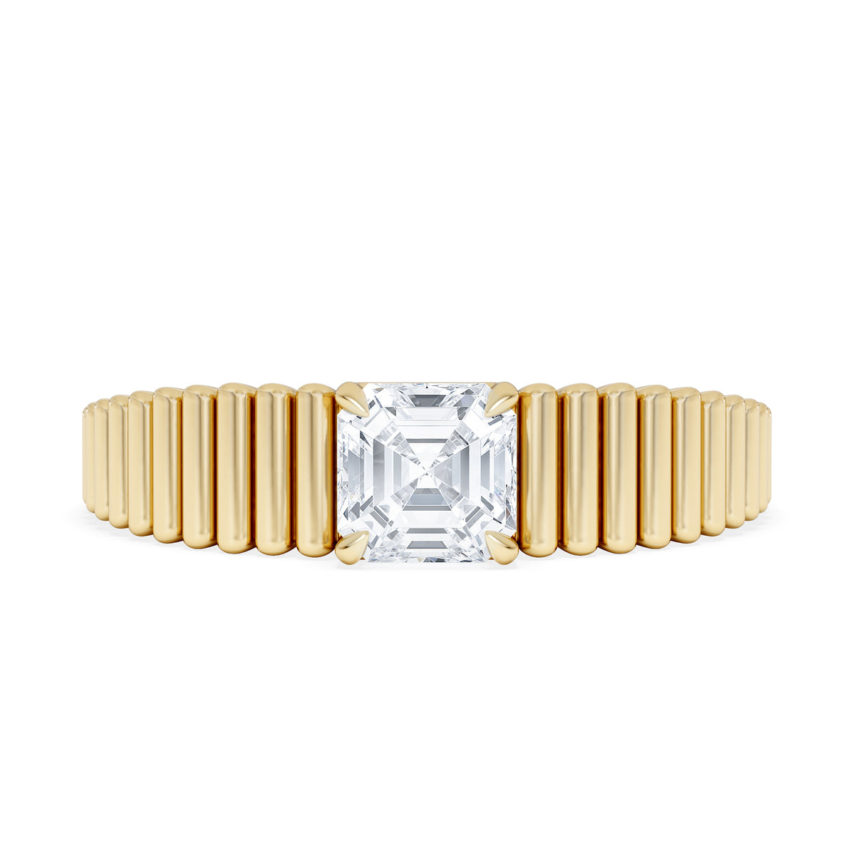 Flute 0.50ct Assher Cut Lab Grown Diamond Solitaire Ring 18K Yellow Gold