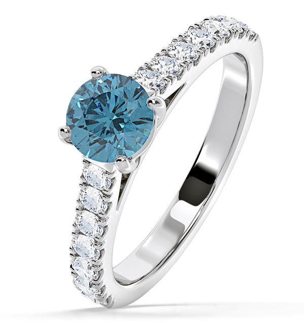 Natalia Blue Lab Diamond 1.50ct Side Stone Ring in 18K White Gold - Elara Collection