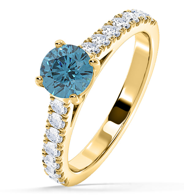 Natalia Blue Lab Diamond 1.50ct Side Stone Ring in 18K Yellow Gold - Elara Collection