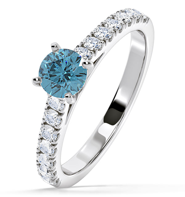 Natalia Blue Lab Diamond 0.91ct Side Stone Ring in 18K White Gold - Elara Collection