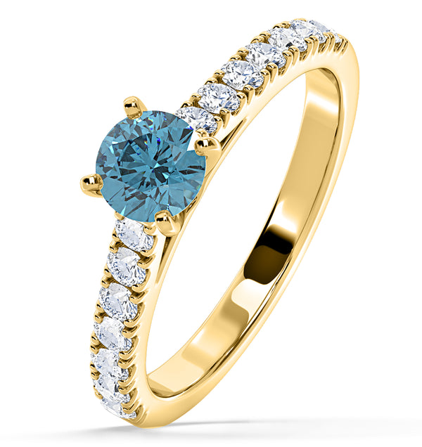 Natalia Blue Lab Diamond 0.91ct Side Stone Ring in 18K Yellow Gold - Elara Collection