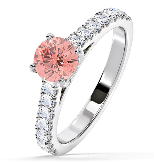 Natalia Pink Lab Diamond 1.50ct Side Stone Ring in 18K White Gold - Elara Collection