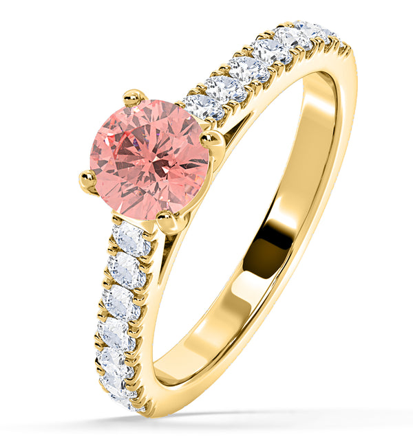 Natalia Pink Lab Diamond 1.50ct Side Stone Ring in 18K Yellow Gold - Elara Collection