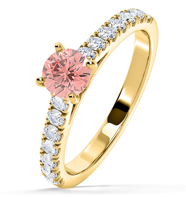 Natalia Pink Lab Diamond 0.91ct Side Stone Ring in 18K Yellow Gold - Elara Collection
