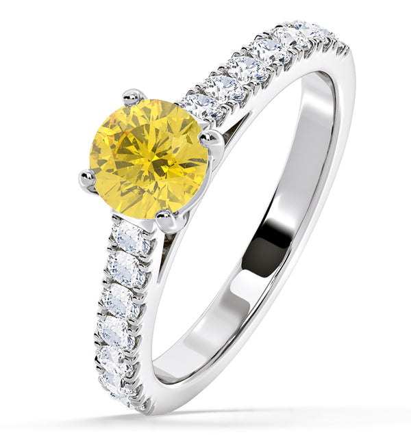 Natalia Yellow Lab Diamond 1.50ct Side Stone Ring in 18K White Gold - Elara Collection