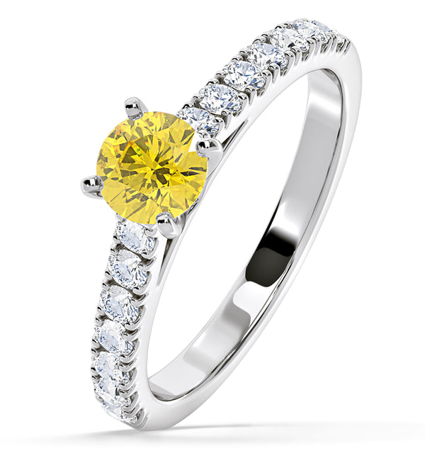 Natalia Yellow Lab Diamond 0.91ct Side Stone Ring in 18K White Gold - Elara Collection
