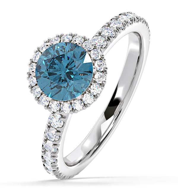Alessandra Blue Lab Diamond 1.70.ct Halo Ring in 18K White Gold - Elara Collection