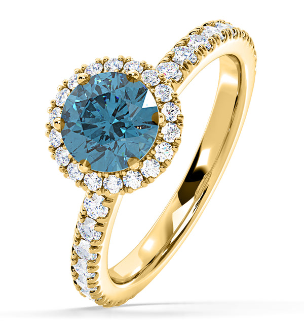 Alessandra Blue Lab Diamond 1.70.ct Halo Ring in 18K Yellow Gold - Elara Collection