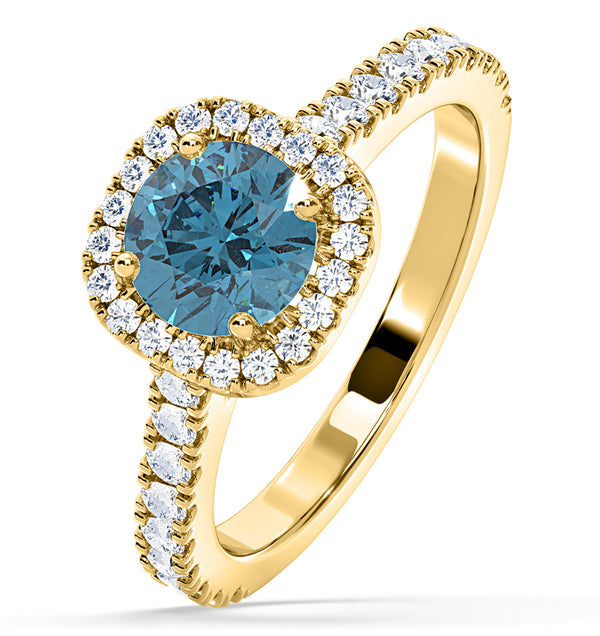 Elizabeth Blue Lab Diamond 1.70ct Halo Ring in 18K Yellow Gold - Elara Collection