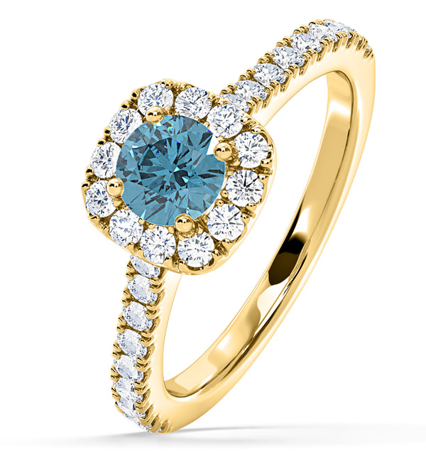 Elizabeth Blue Lab Diamond 1.00ct Halo Ring in 18K Yellow Gold - Elara Collection