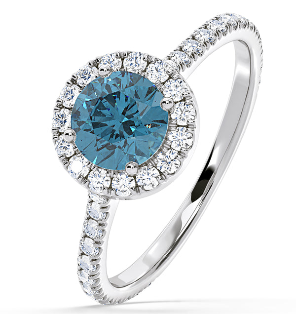 Reina Blue Lab Diamond 1.80ct Halo Ring in 18K White Gold - Elara Collection