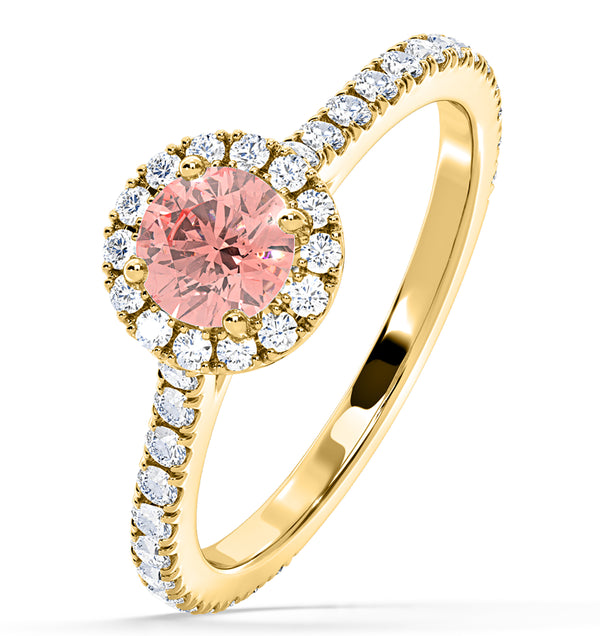 Reina Pink Lab Diamond 1.10ct Halo Ring in 18K Yellow Gold - Elara Collection