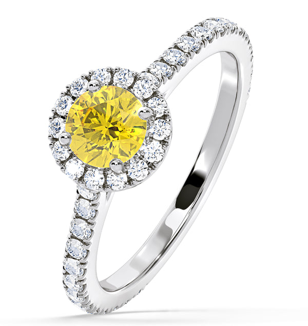 Reina Yellow Lab Diamond 1.10ct Halo Ring in 18K White Gold - Elara Collection