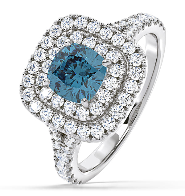 Anastasia Blue Lab Diamond 1.65ct Halo Ring in 18K White Gold - Elara Collection