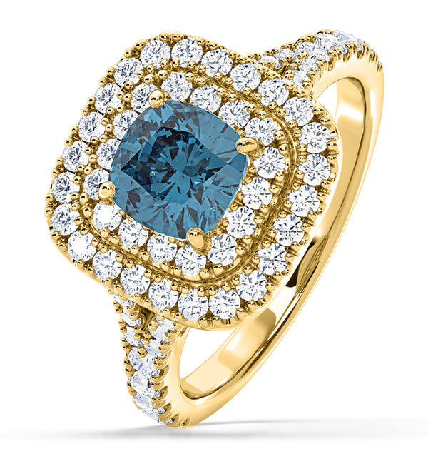 Anastasia Blue Lab Diamond 1.65ct Halo Ring in 18K Yellow Gold - Elara Collection