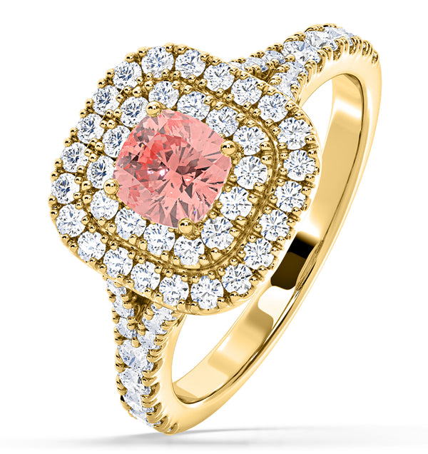 Anastasia Pink Lab Diamond 1.30ct Halo Ring in 18K Yellow Gold - Elara Collection