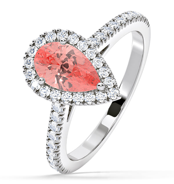 Diana Pink Lab Diamond Pear Halo Ring 1.60ct in 18K White Gold - Elara Collection