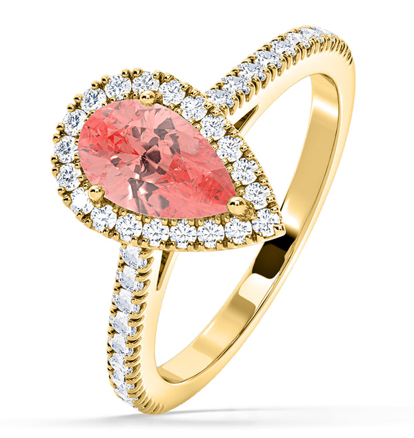 Diana Pink Lab Diamond Pear Halo Ring 1.60ct in 18K Yellow Gold - Elara Collection