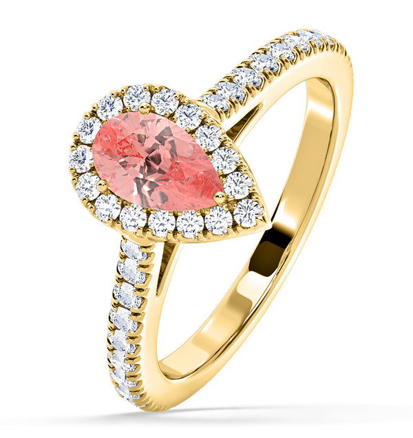 Diana Pink Lab Diamond Pear Halo Ring 1.00ct in 18K Yellow Gold - Elara Collection