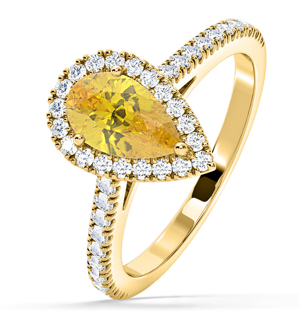 Diana Yellow Lab Diamond Pear Halo Ring 1.60ct in 18K Yellow Gold - Elara Collection