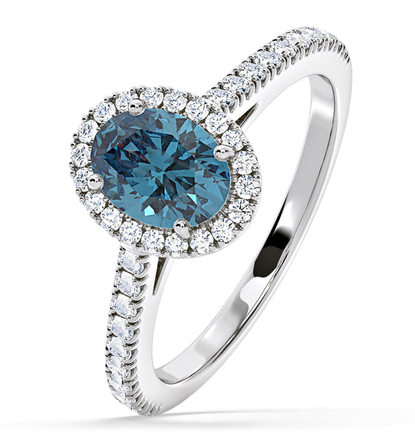 Georgina Blue Lab Diamond Oval Halo 1.60ct Ring in 18K White Gold - Elara Collection