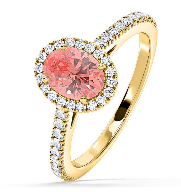 Georgina Pink Lab Diamond Oval Halo 1.60ct Ring in 18K Yellow Gold - Elara Collection