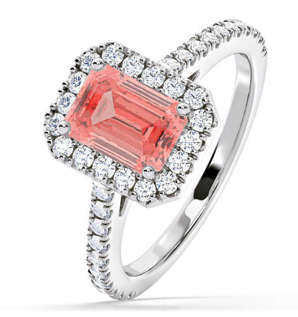 Annabelle Pink Lab Diamond 1.65ct Emerald Cut Halo Ring in 18K White Gold - Elara Collection