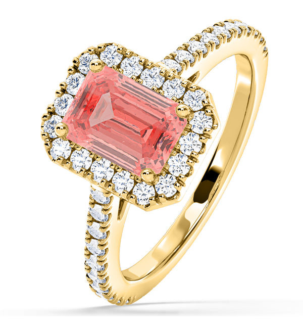 Annabelle Pink Lab Diamond 1.65ct Emerald Cut Halo Ring in 18K Yellow Gold - Elara Collection