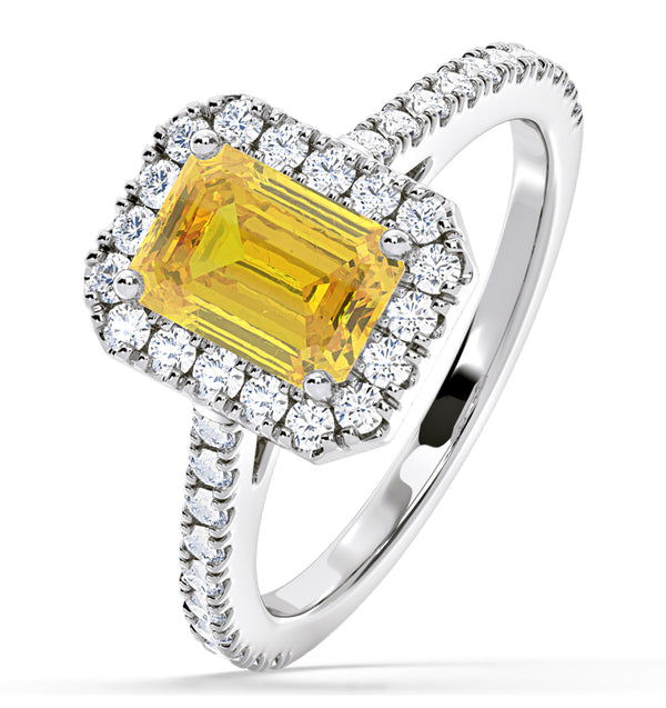 Annabelle Yellow Lab Diamond 1.65ct Emerald Cut Halo Ring in 18K White Gold - Elara Collection