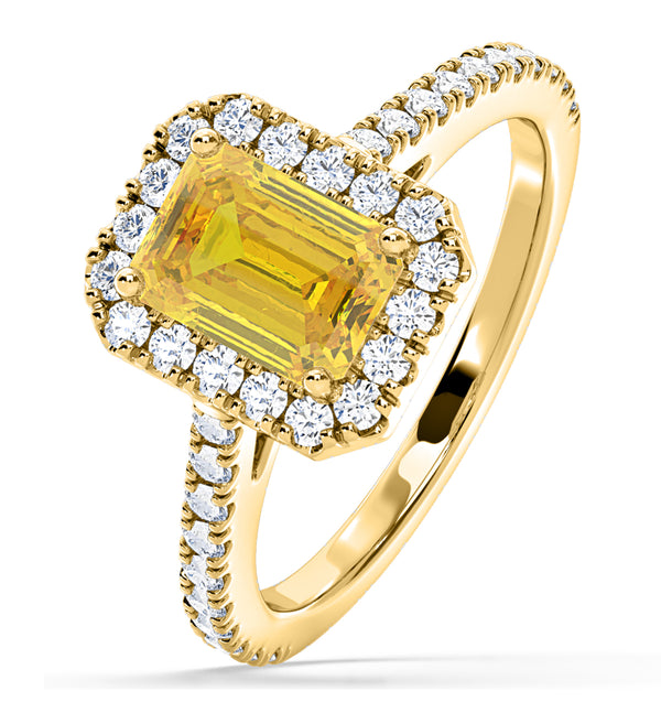 Annabelle Yellow Lab Diamond 1.65ct Emerald Cut Halo Ring in 18K Yellow Gold - Elara Collection