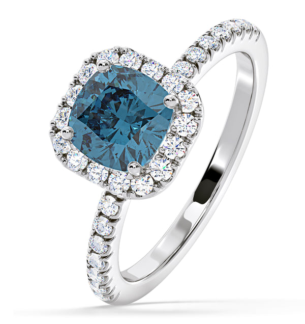 Beatrice Blue Lab Diamond 1.65ct Cushion Halo Ring in 18K White Gold- Elara Collection