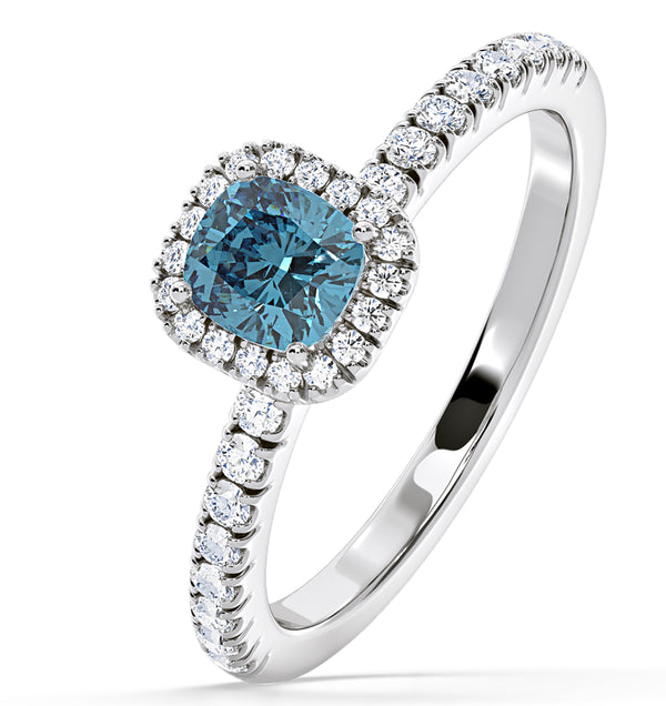 Beatrice Blue Lab Diamond 1.00ct Cushion Halo Ring in 18K White Gold- Elara Collection