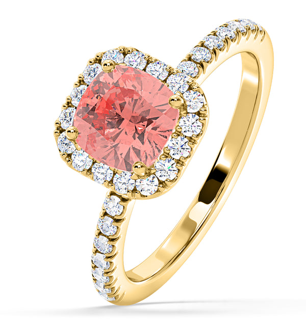 Beatrice Pink Lab Diamond 1.65ct Cushion Halo Ring in 18K Yellow Gold- Elara Collection