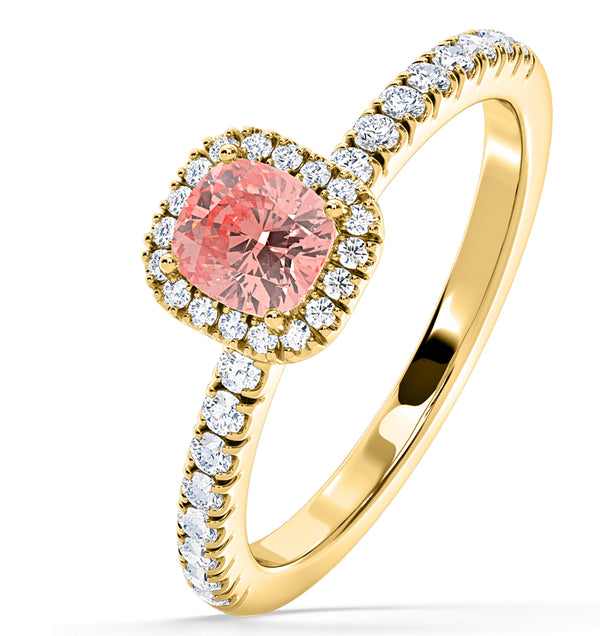 Beatrice Pink Lab Diamond 1.00ct Cushion Halo Ring in 18K Yellow Gold- Elara Collection