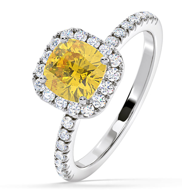 Beatrice Yellow Lab Diamond 1.65ct Cushion Halo Ring in Platinum - Elara Collection