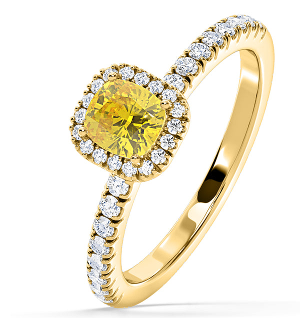 Beatrice Yellow Lab Diamond 1.00ct Cushion Halo Ring in 18K Yellow Gold- Elara Collection