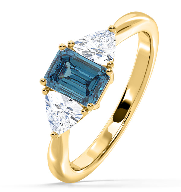 Aurora Blue Lab Diamond Emerald Cut and Trillion 1.70ct Ring in 18K Yellow Gold - Elara Collection