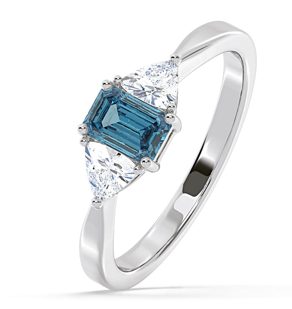Aurora Blue Lab Diamond Emerald Cut and Trillion 1.00ct Ring in Platinum - Elara Collection
