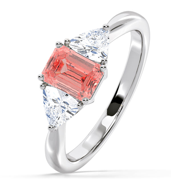 Aurora Pink Lab Diamond Emerald Cut and Trillion 1.70ct Ring in 18K White Gold - Elara Collection