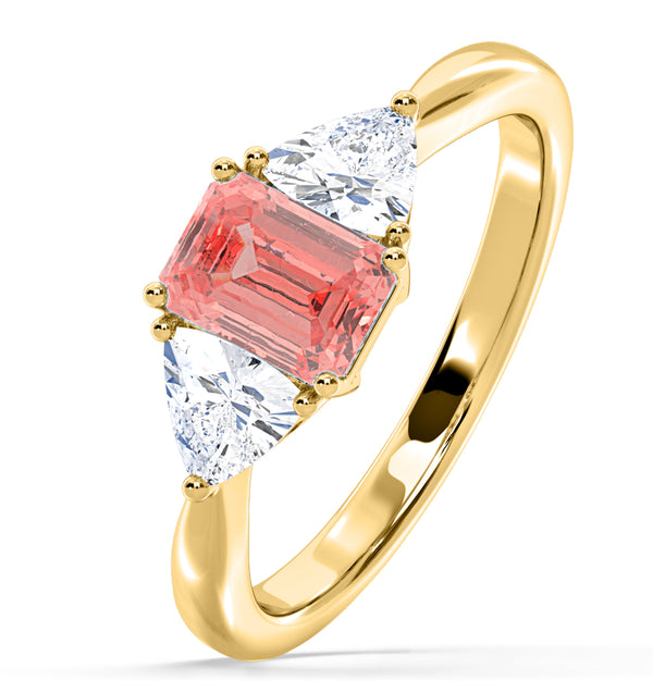 Aurora Pink Lab Diamond Emerald Cut and Trillion 1.70ct Ring in 18K Yellow Gold - Elara Collection