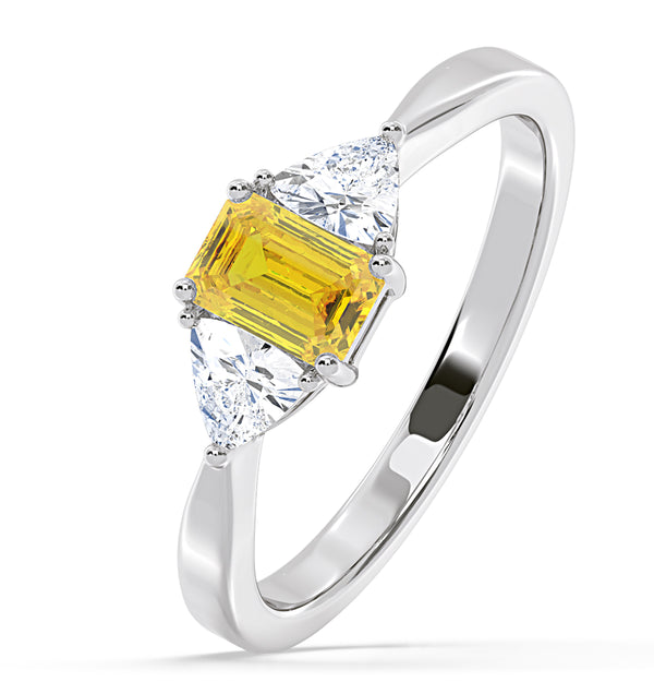 Aurora Yellow Lab Diamond Emerald Cut and Trillion 1.00ct Ring in 18K White Gold - Elara Collection