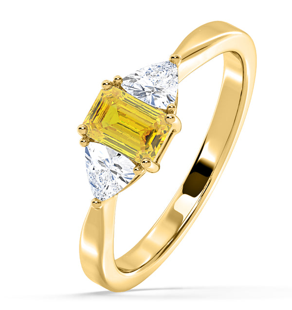 Aurora Yellow Lab Diamond Emerald Cut and Trillion 1.00ct Ring in 18K Yellow Gold - Elara Collection