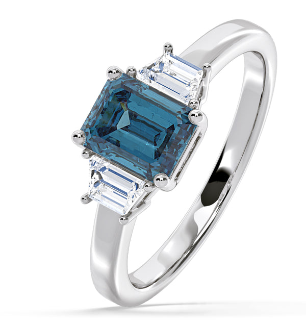 Erika Blue Lab Diamond 1.70ct Emerald Cut Ring in 18K White Gold - Elara Collection