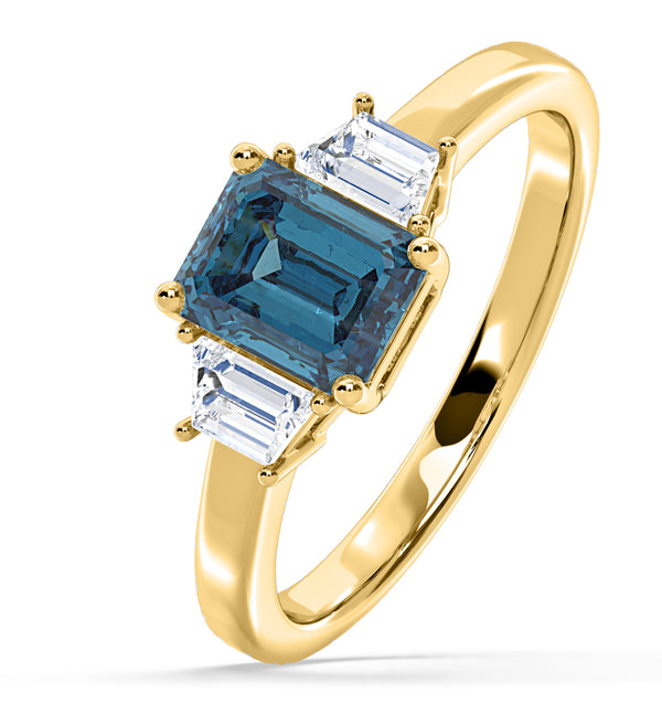 Erika Blue Lab Diamond 1.70ct Emerald Cut Ring in 18K Yellow Gold - Elara Collection