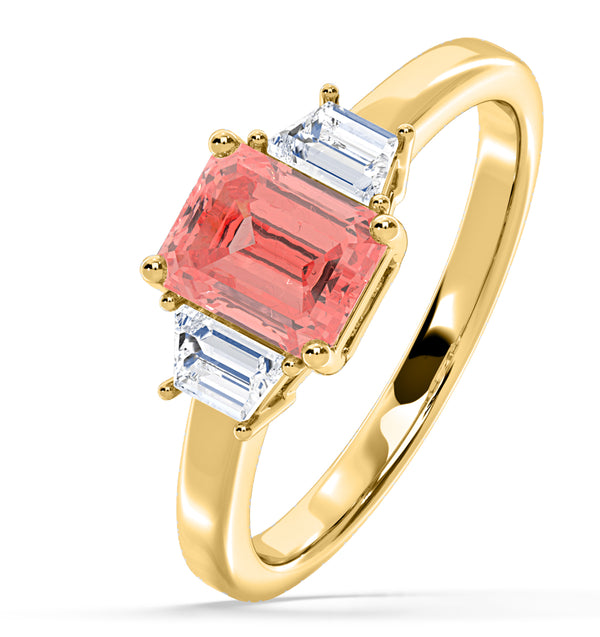 Erika Pink Lab Diamond 1.70ct Emerald Cut Ring in 18K Yellow Gold - Elara Collection