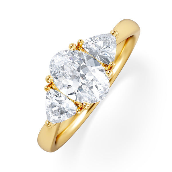 Dalia Lab Diamond Oval with Trillions 1.70ct Ring in 18K Yellow Gold F/VS1