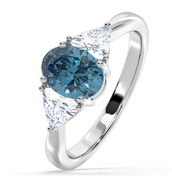 Dalia Blue Lab Diamond Oval with Trillions 1.70ct Ring in 18K White Gold - Elara Collection