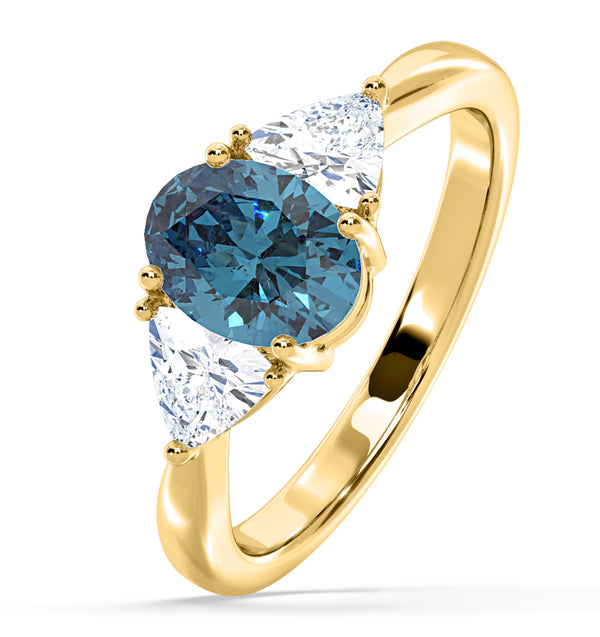 Dalia Blue Lab Diamond Oval with Trillions 1.70ct Ring in 18K Yellow Gold - Elara Collection